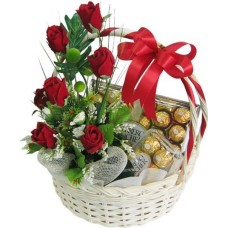 12 Roses & 18 Ferrero in a basket
