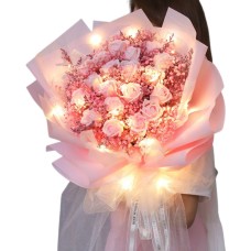 Roses Baby's Breath Fairy Lights Bouquet