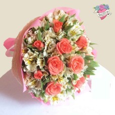 12 Pomelo Roses & Peruvian Lilies Bouquet - BEST SELLER!