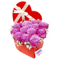 12 Purple Ecuadorian Roses Heart Box