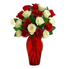 12 Red & White Roses Bouquet