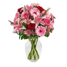 BEST SELLER! Pink Stargazers, Red & Pink Roses, Gerberas & Peruvian Lilies