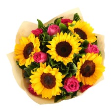 12 Pink Roses & 5 Sunflowers Bouquet