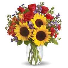 12 Red Roses & 3 Sunflowers Bouquet