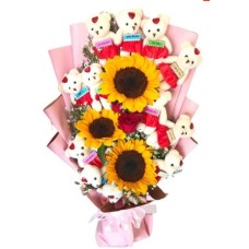 Teddies, Sunflowers & Roses bouquet