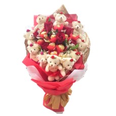 12 Roses, 12 Teddy Bears & 8 Ferrero Bouquet - Best Seller!