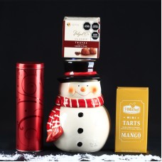 Snowman Ceramic Cookie Jar with Cookies and Truffles