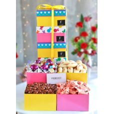 Happy Easter Gift Tower with covered chocolate raisins and more