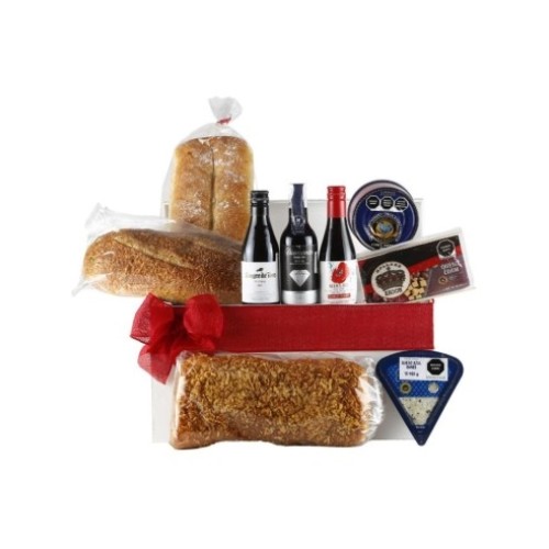 Deluxe Gourmet Gift with Cheese, Artisan Bread and Wine