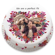 floral heart photo cake (letterbox gift cakes(serves2-4))