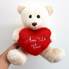 Stuffed Bear 25 Cm Sitting - Leather With Peach Heart