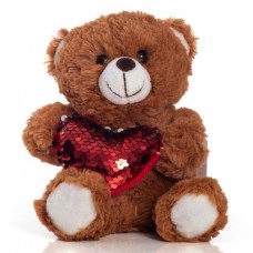 21 Cm Teddy Bear - Enamored With Brown Reverse Sequin Heart