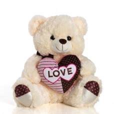 34Cm Teddy Bear Sitting - Too Much Pearl With Pink And Brown Heart