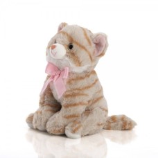 Seated Plush Cat 25 Cm - Jasmine With Beige Striped Bow