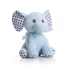 Seated Plush Elephant - Baby Blue Polka Dots