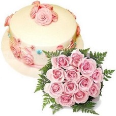 Pink Roses Cake Combo