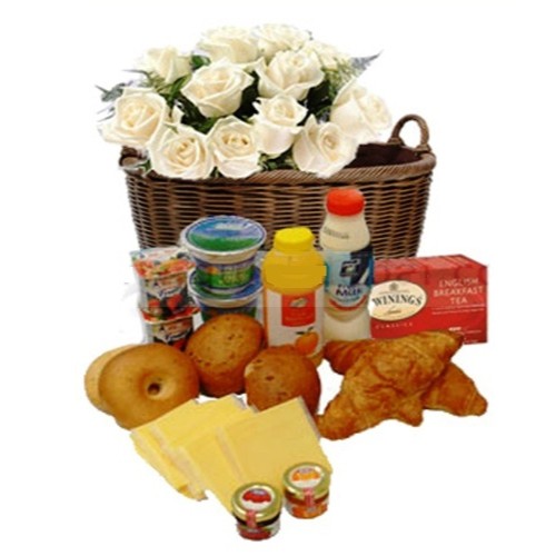 Breakfast Basket With White Roses