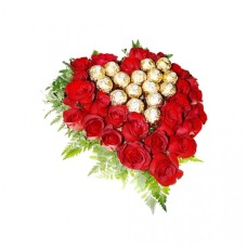 Heart-Shaped Roses & Ferraro Rocher Chocolates Arrangement