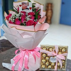 15 Dark Pink Roses with Personalized Photo & Ferrero Rocher