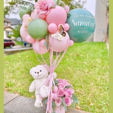 Personalized Balloon & Teddy Bear Gift Combo with Mixed Roses