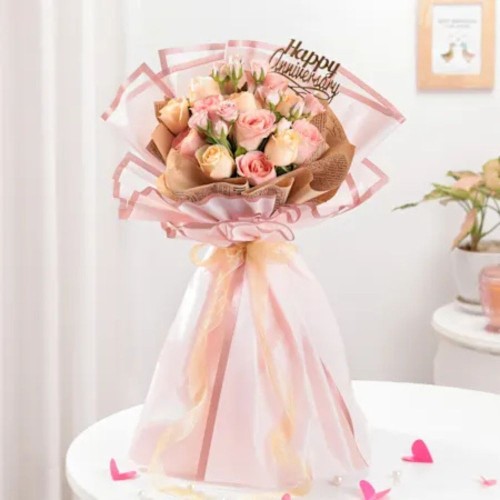 15 Roses Blushing Blooms Anniversary Bouquet