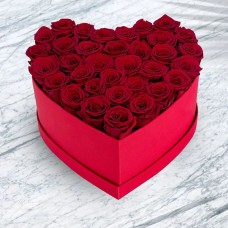 Romantic Red Roses in Heart-Shaped Box