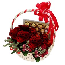 Roses Bunch, Teddy & Ferrero in Basket