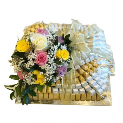 Chocolate & Flowers Tray Arrangement