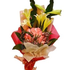 Sweet Cariad- Flower Bouquet (Sweet Cariad - 10 Roses 5 Lilies Flower Bouquet)