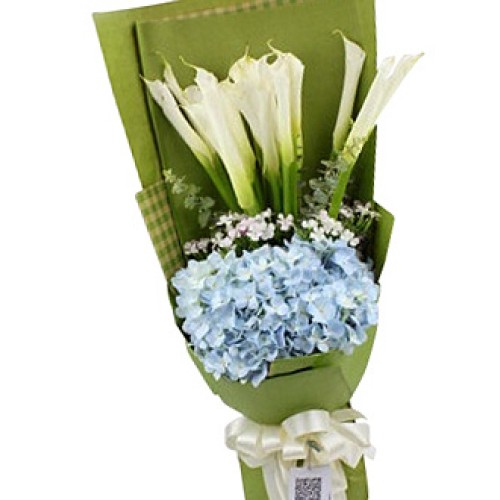Premium Gorgeous Kayla - 10 Calla Lily and 1 stalk Hydrangea Flower Bouquet