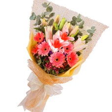 Missing Daisy - 5 Lilies 8 Gerberas Flower Bouquet