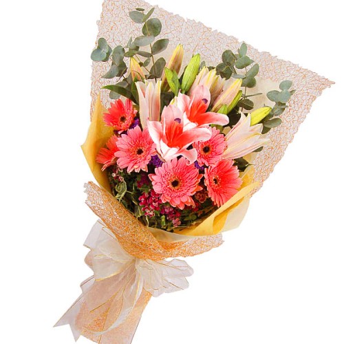 Missing Daisy - 5 Lilies 8 Gerberas Flower Bouquet