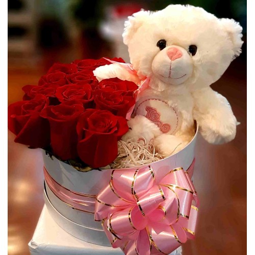 Box 12 roses and teddy