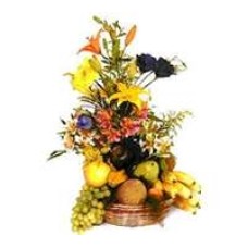 Premium Pyramid Basket of Fruits and Flowers