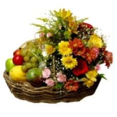 BASKET OF PREMIUM FRUITS AND FLOWERS