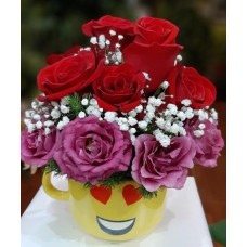 Bowl With Roses And Lisianthus