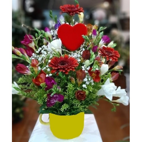 BOWL WITH SPRING FLOWERS AND HEART