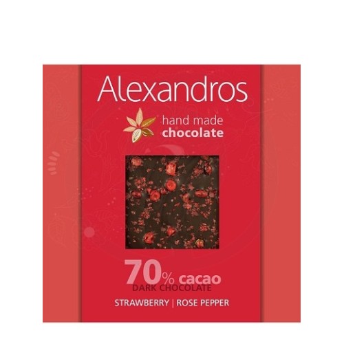 3 Handmade dark chocolate with rose pepper & strawberry from Attica 