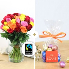 Multicolored roses and chocolates (20 roses)