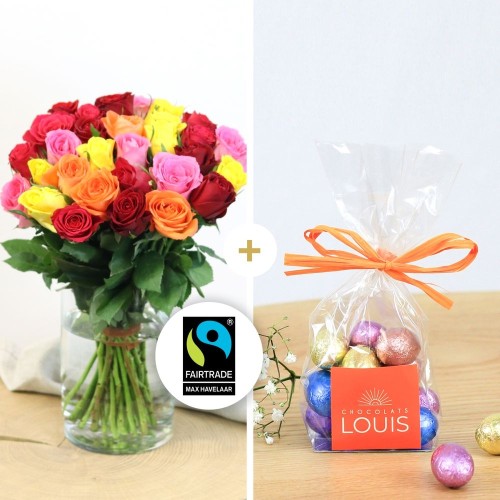 Multicolored roses and chocolates (20 roses)
