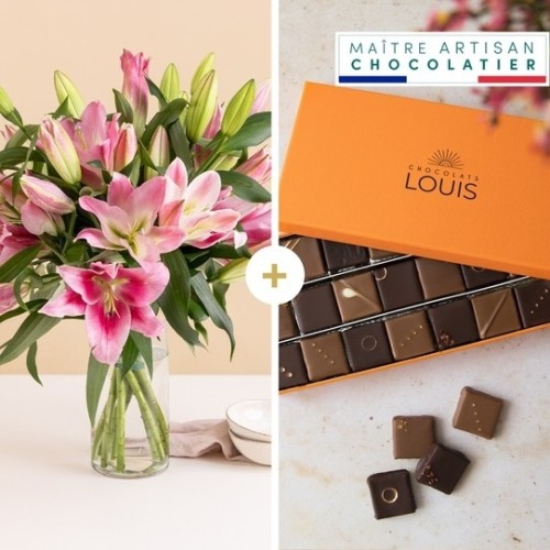 Bouquet of pink lilies and chocolates (Normal)