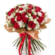 Bouquet of red roses and white freesias (standard)