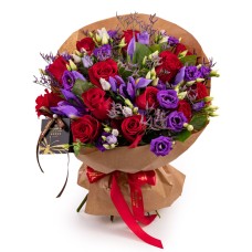 Bouquet of red roses and iris (Deluxe)