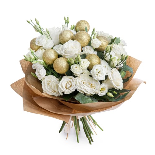 Bouquet of winter flowers with golden globes (standard)