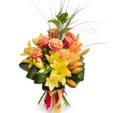 Bouquet of lilies and orange roses (Deluxe)