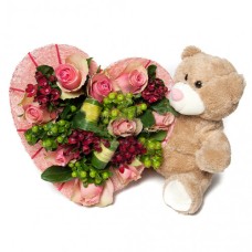 Pink Rose Heart And Plush Bear
