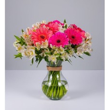 10 Multicolor Gerberas On A Jar
