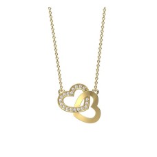 Necklace For Women With European Fine Crystal In The Shape Of A Double Heart- 14K Gold Plated- Elegant And Brilliant Necklace- Fashion Women'S Necklaces- Fashion Women'S Jewelry- Special Gift
