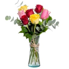 Pink, Yellow and Red Roses in a Vase