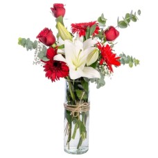 Red Rose, Gerbera and White Lily in a Vase